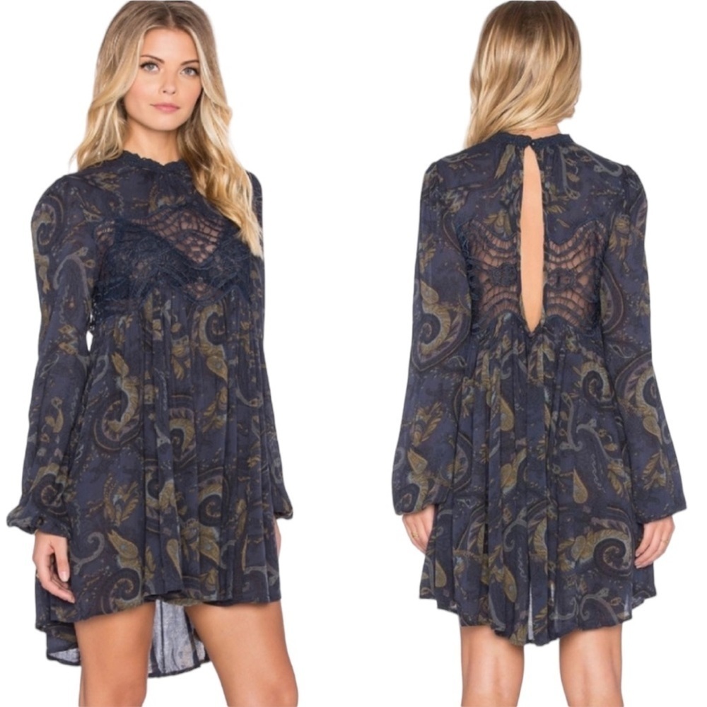Free People Blue Sweet Thing Printed Babydoll Tunic Dress Size XS